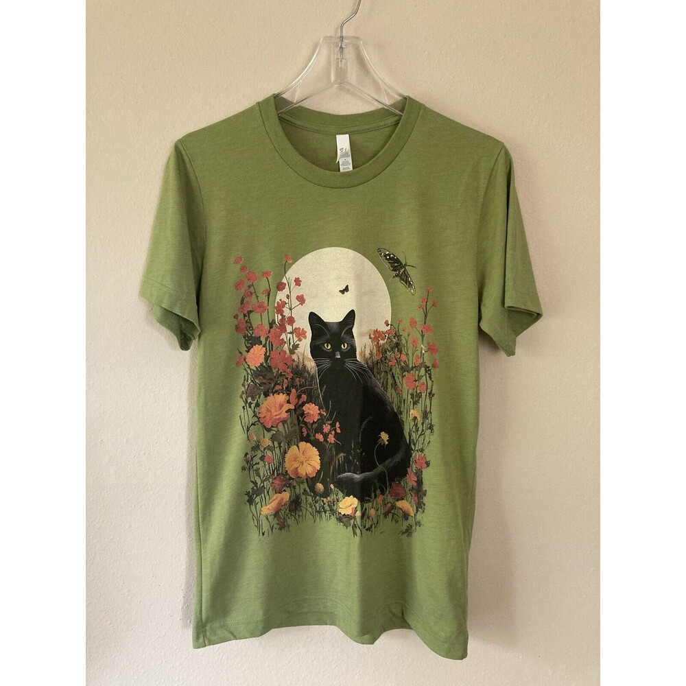 Cottagecore Shirt Cat Tshirts Floral Moon Fall Graphic Tees for Women